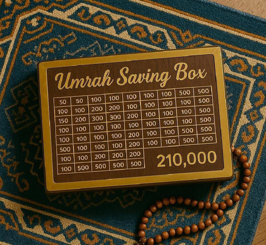 Wooden Umrah Saving Box โ Special 210,000 Goal Money Box