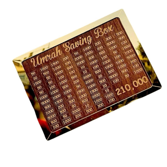 Wooden Umrah Saving Box โ Special 210,000 Goal Money Box
