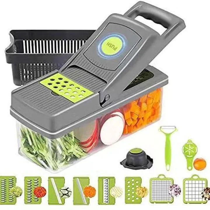 16 in 1 Vegetable Chopper & Slicer with Colander Basket